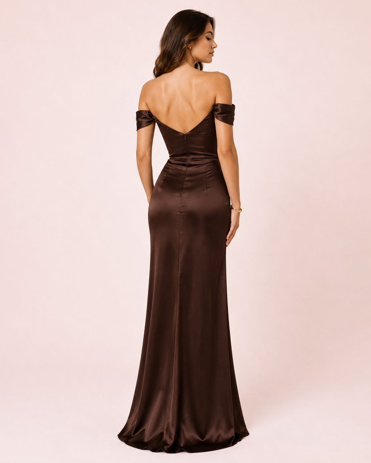 Carla - Robe corset à épaules dénudées marron