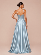 Eva - Robe corset en satin bleu ciel