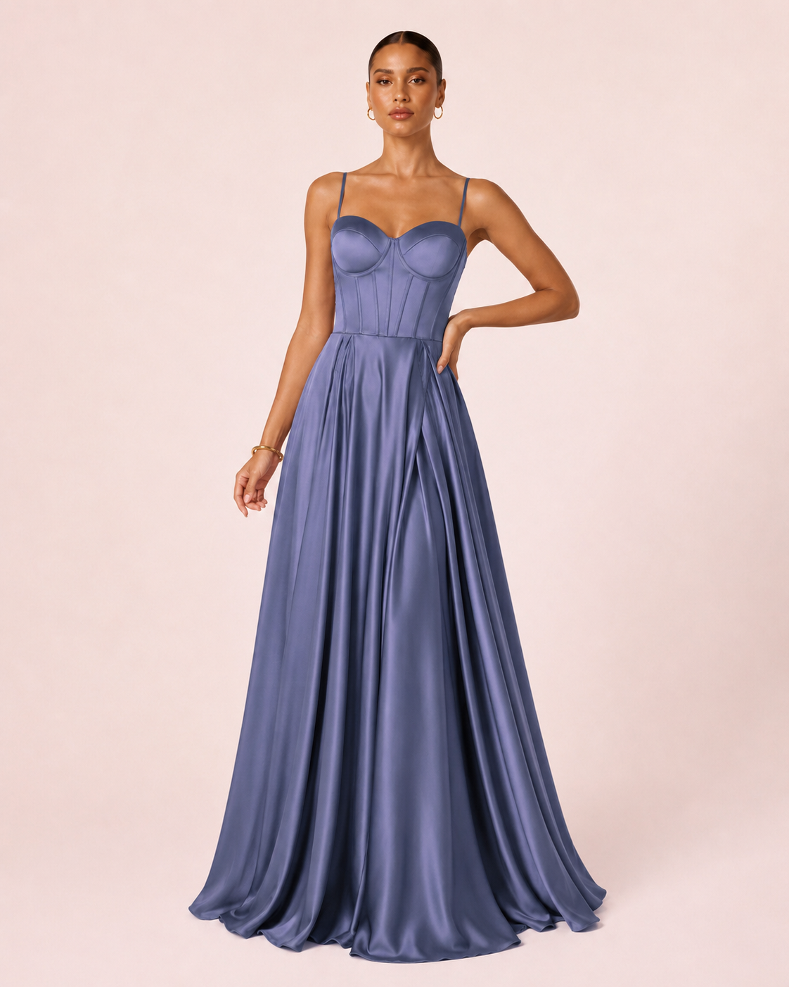 Eva - Robe corset en satin bleu fumé