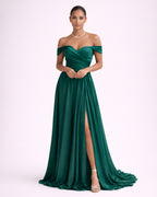 Romy - Robe à épaules dénudées vert émeraude