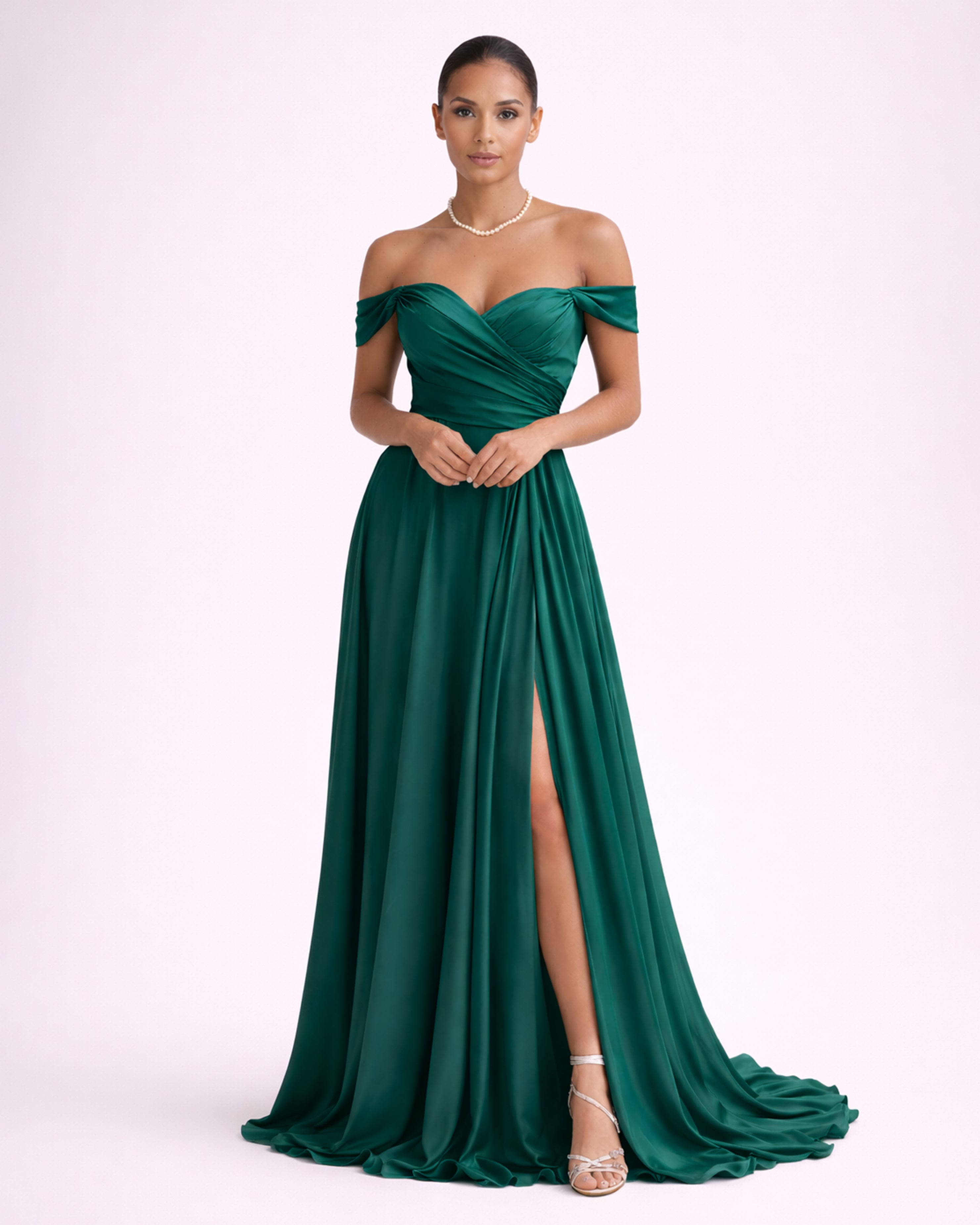 Romy - Robe à épaules dénudées vert émeraude