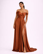 Romy - Robe à épaules dénudées terracotta
