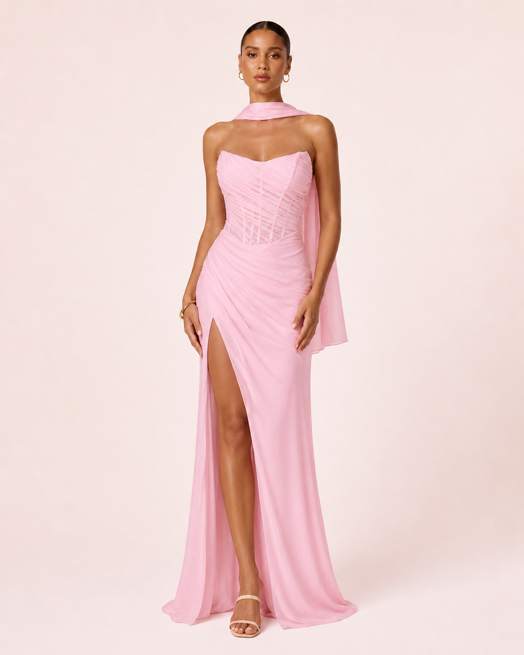 Eden - Longue robe drapée rose