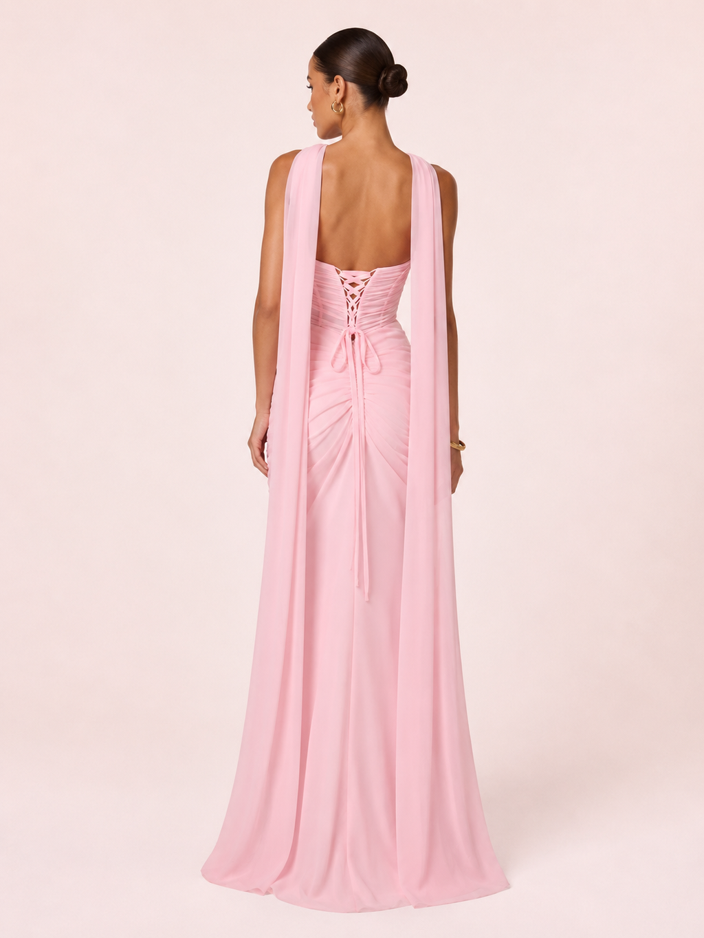 Eden - Longue robe drapée rose