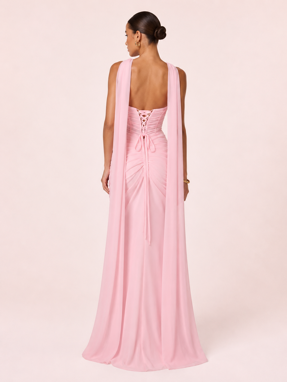 Eden - Longue robe drapée rose