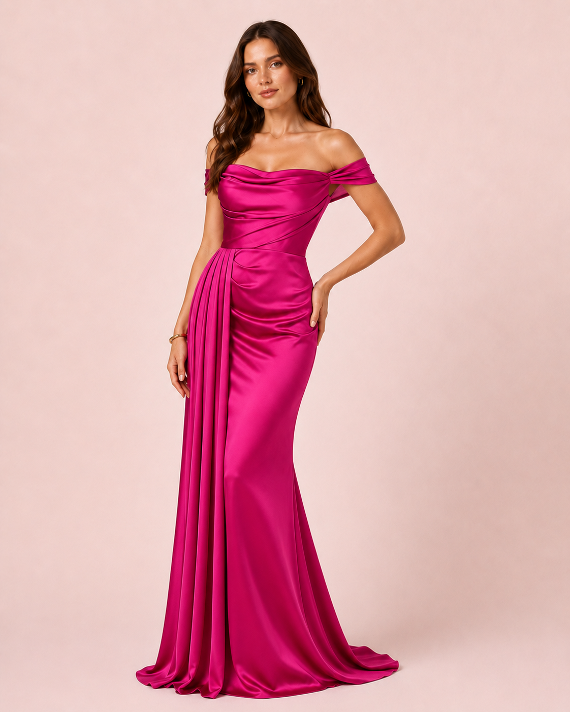 Ella - Robe satinée fuchsia