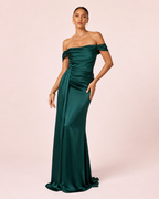 Ella - Robe satinée vert émeraude