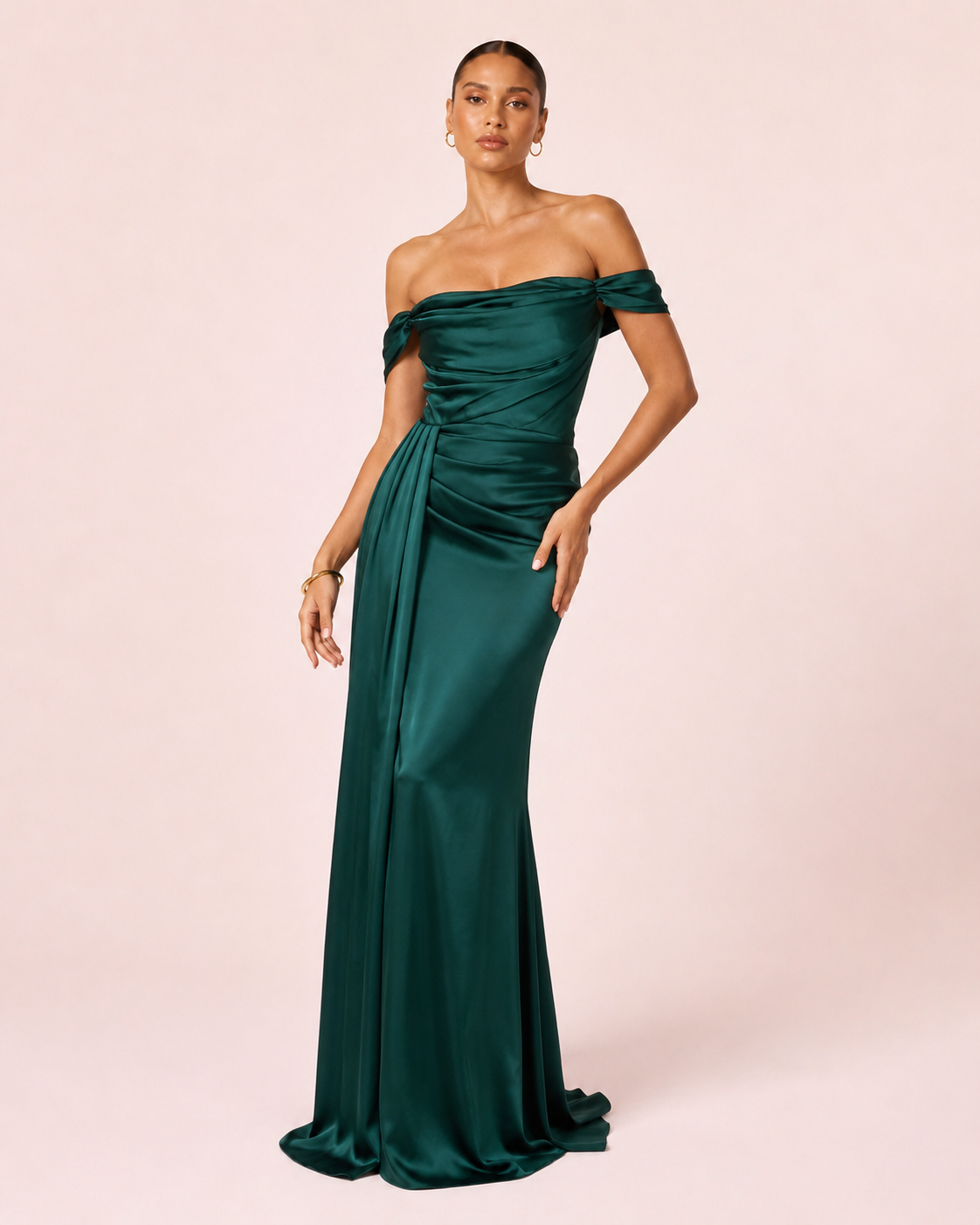 Ella - Robe satinée vert émeraude