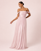 Elsa - Longue robe satinée rose poudré