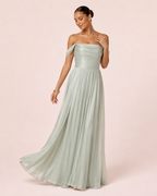 Elsa - Longue robe satinée vert sauge