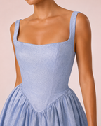 Esmée - Robe courte bleu poussiéreux