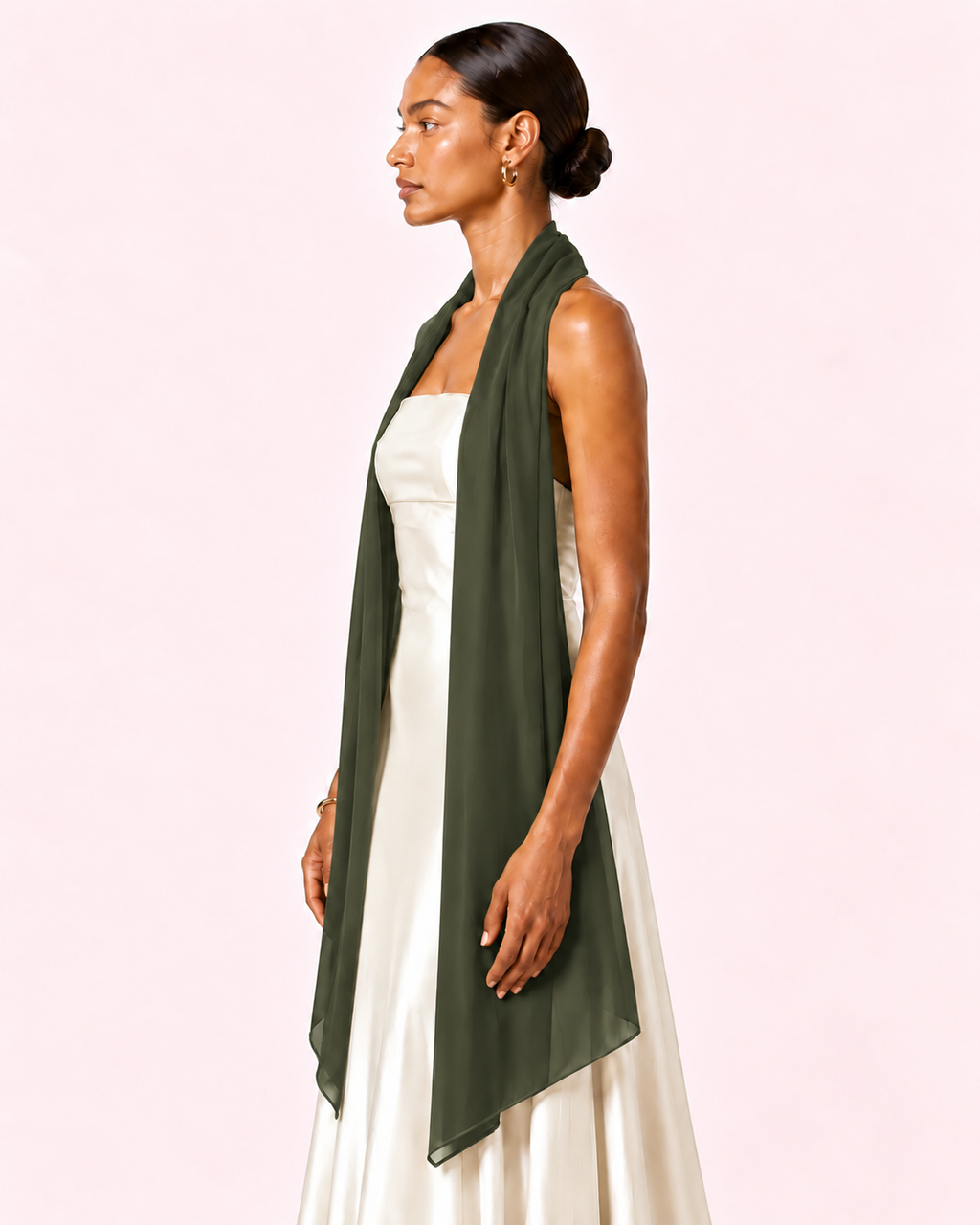 Étole vert kaki mousseline