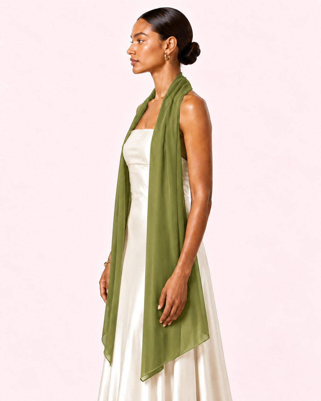 Étole vert olive mousseline