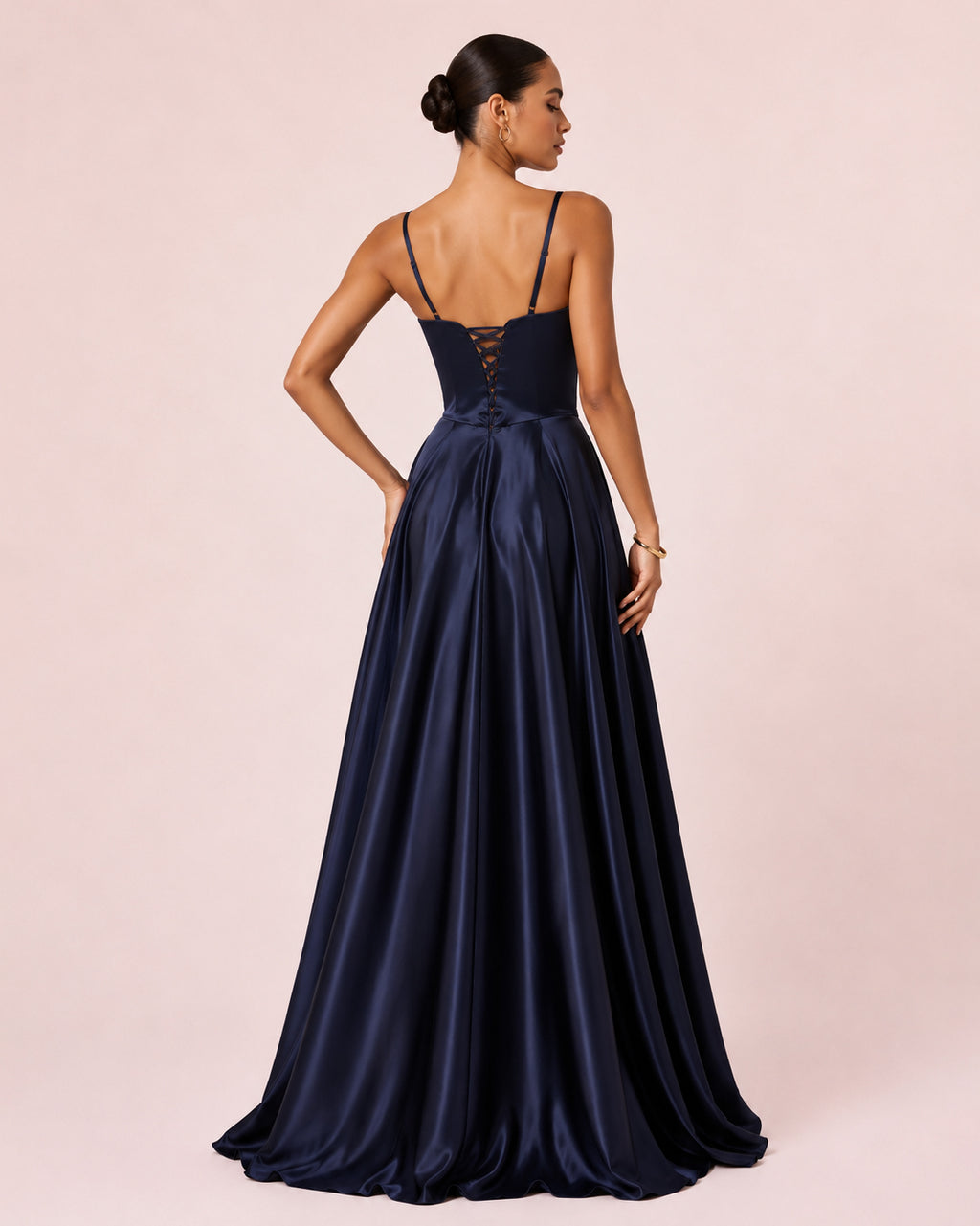 Eva - Robe corset en satin bleu marine