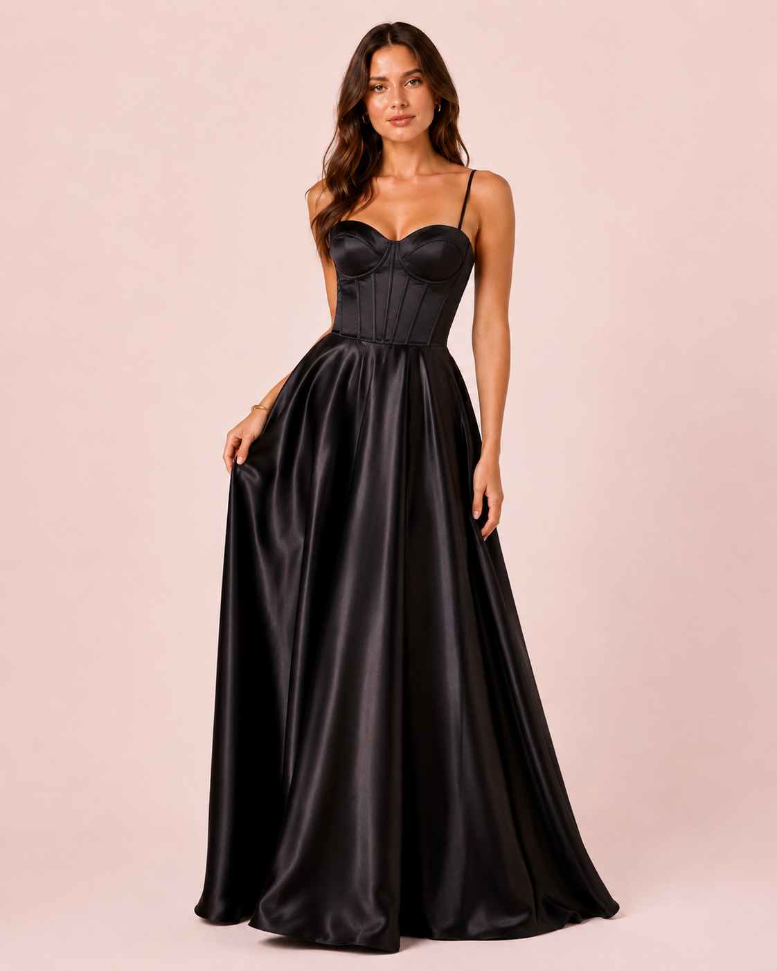 Eva - Robe corset en satin noir