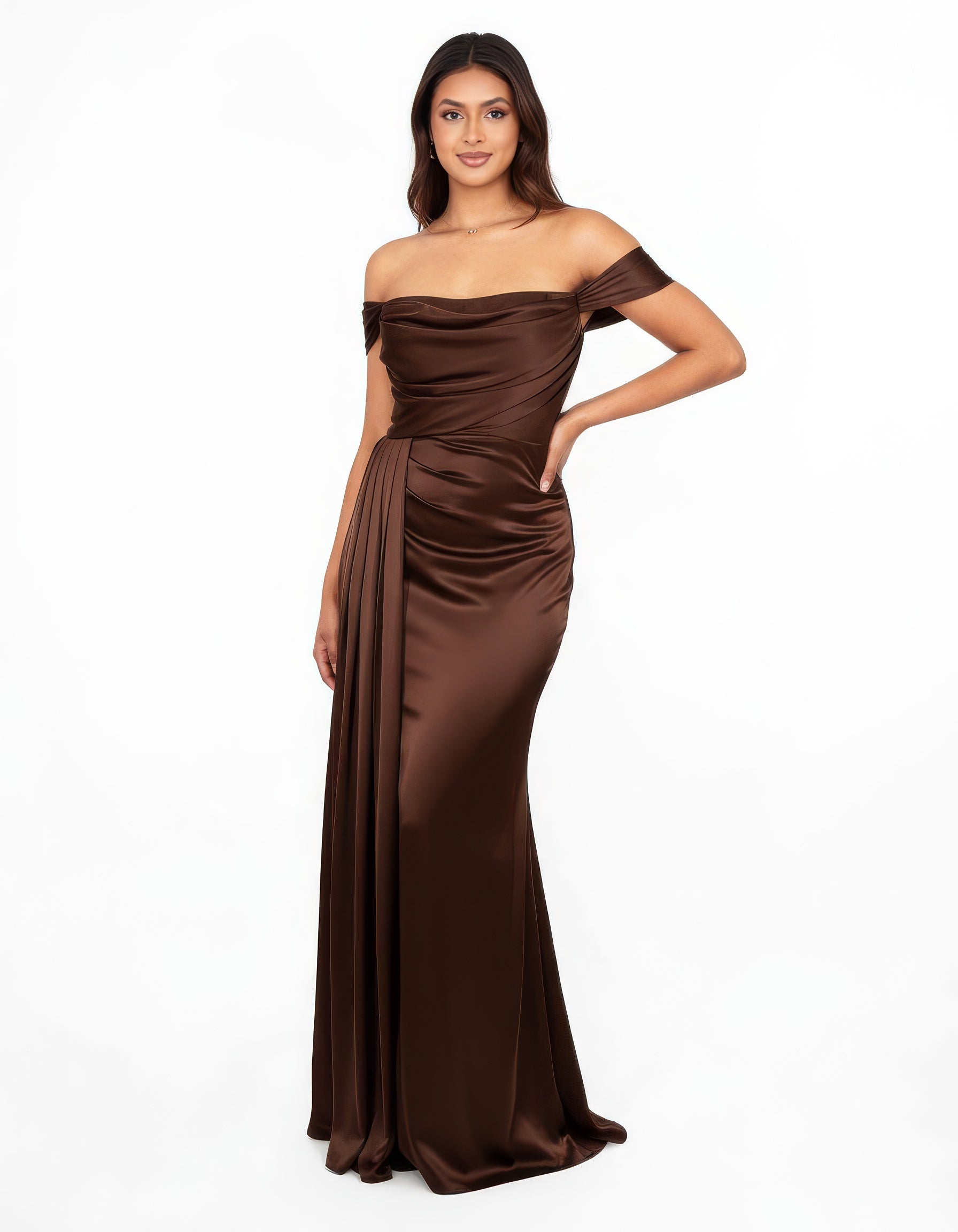 Ella - Robe satinée marron