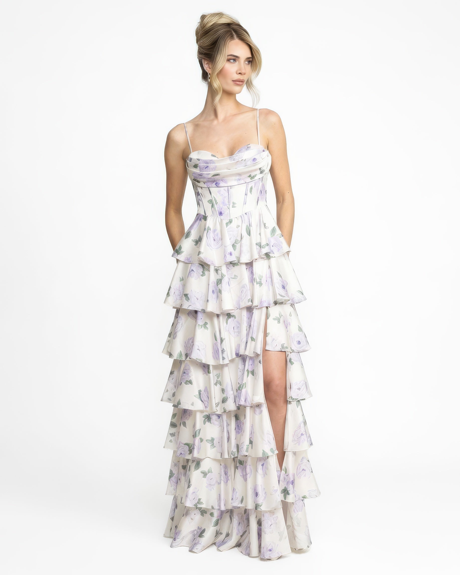 Manuela - Longue robe à volants fleurie