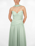 Oriane- Longue robe bustier vert sauge