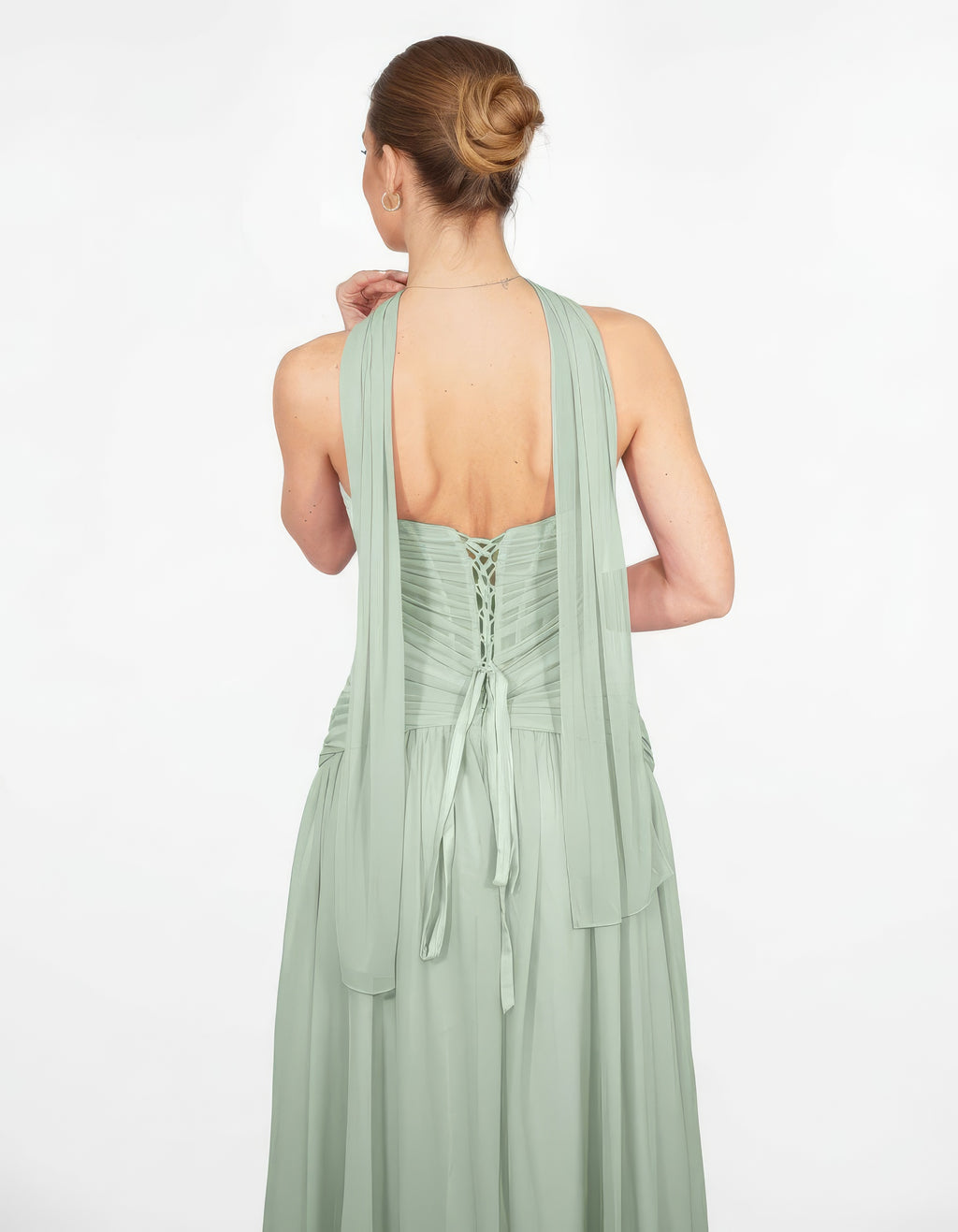 Oriane- Longue robe bustier vert sauge