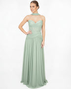 Oriane- Longue robe bustier vert sauge