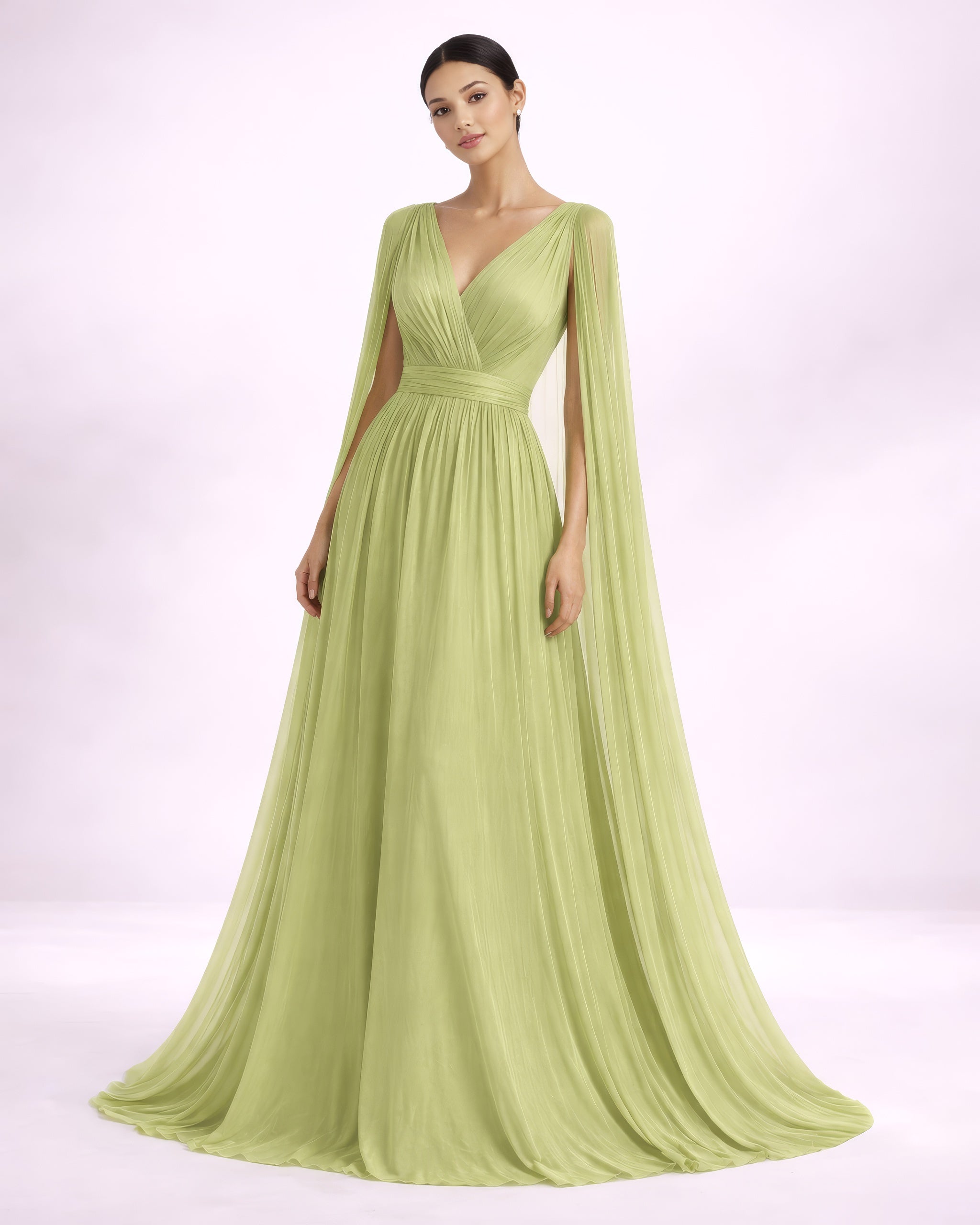 Esther - Longue robe satinée vert olive
