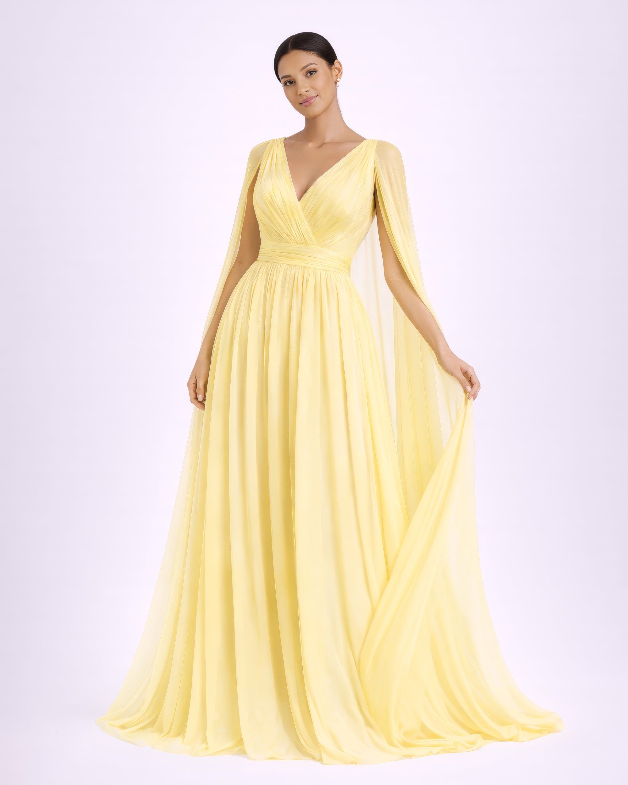 Esther - Longue robe satinée jaune pastel