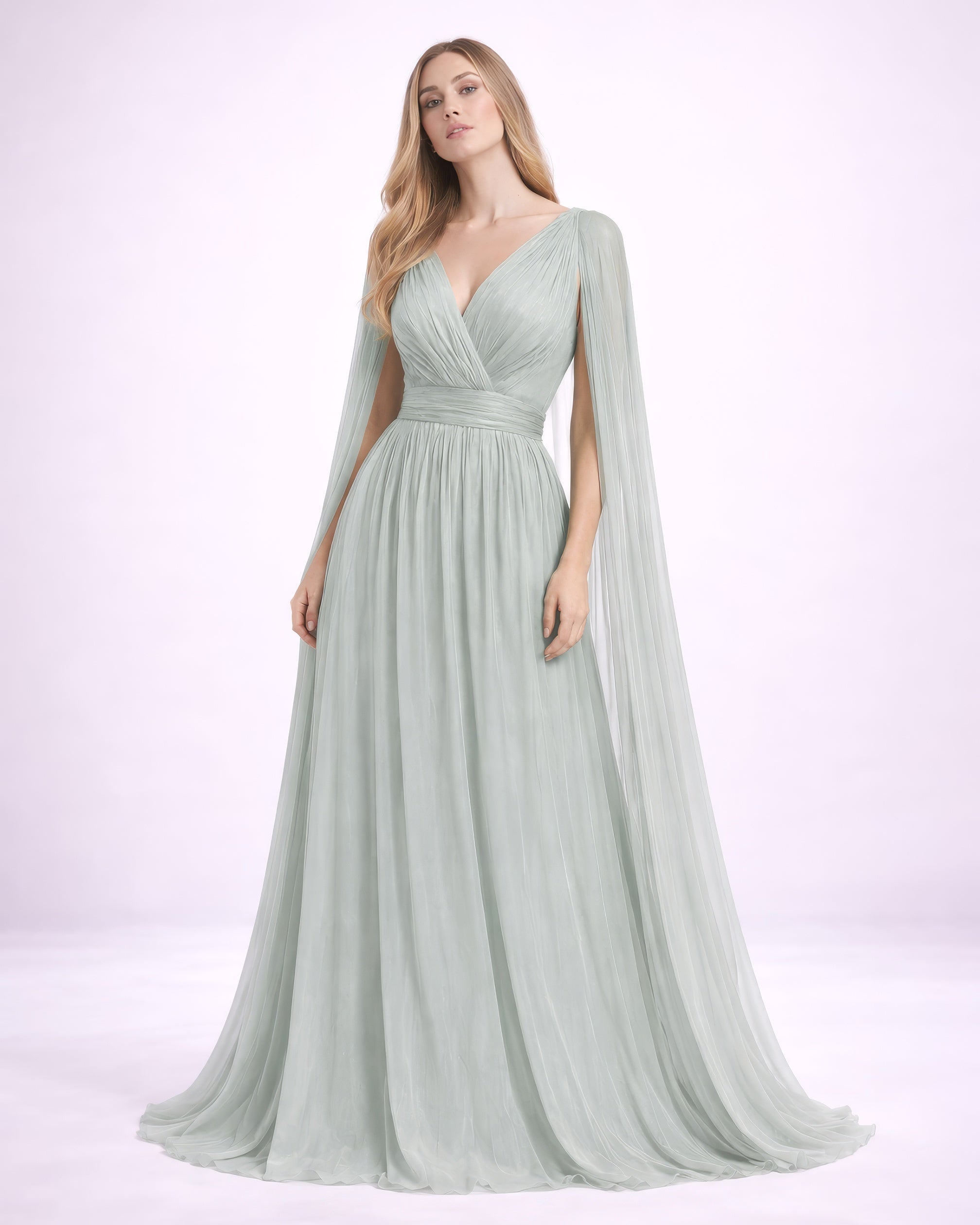 Esther - Longue robe satinée vert sauge