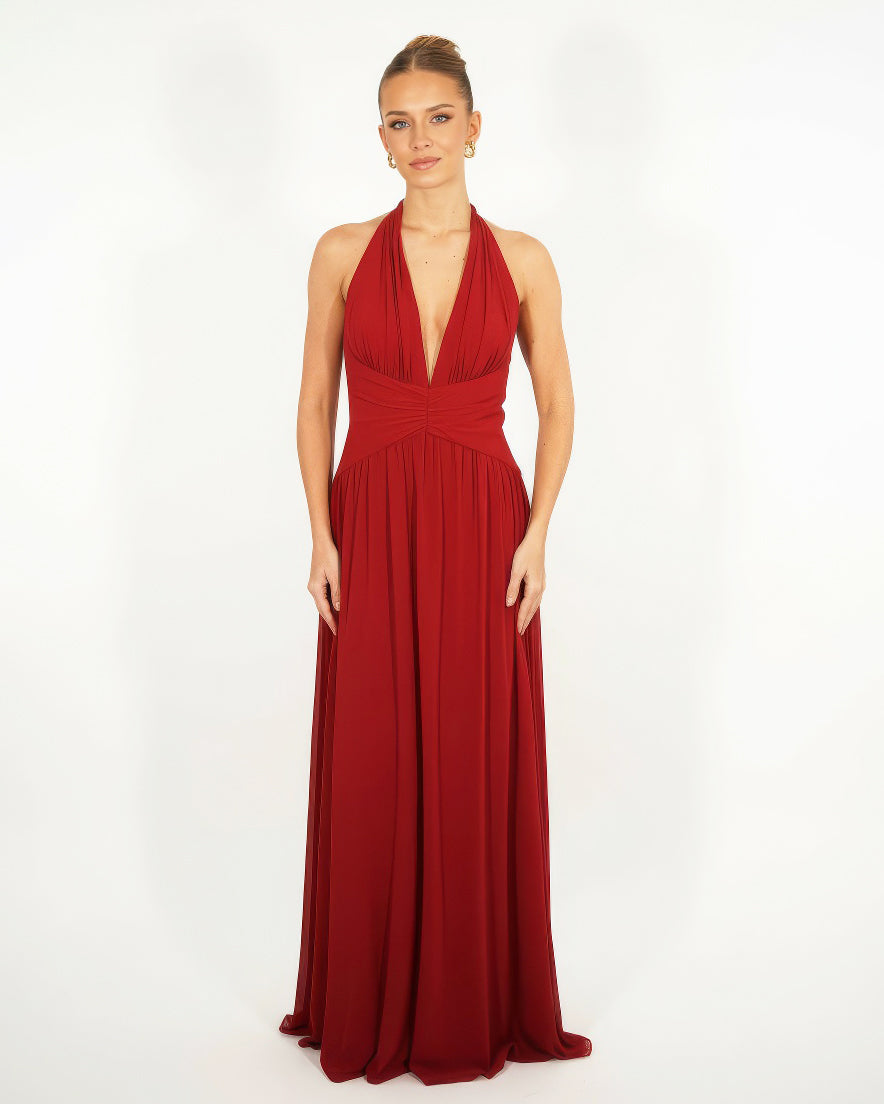 Elva- Longue robe en crêpe bordeaux