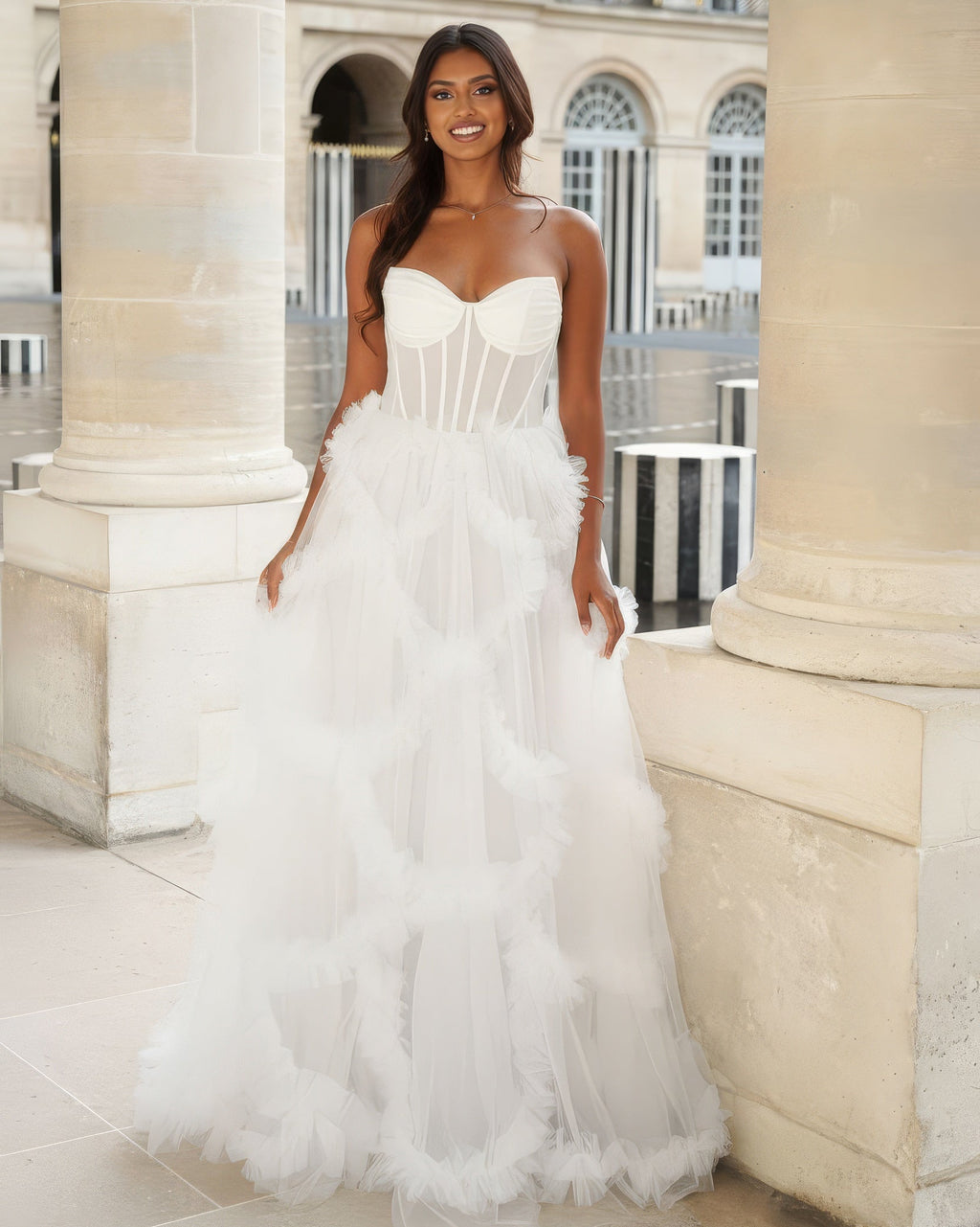 Alba - Longue robe en tulle blanche