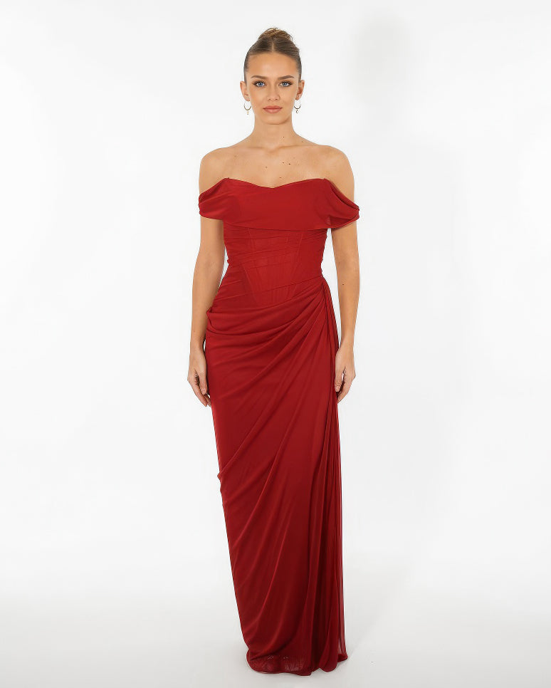 Liora- Longue robe drapée bordeaux