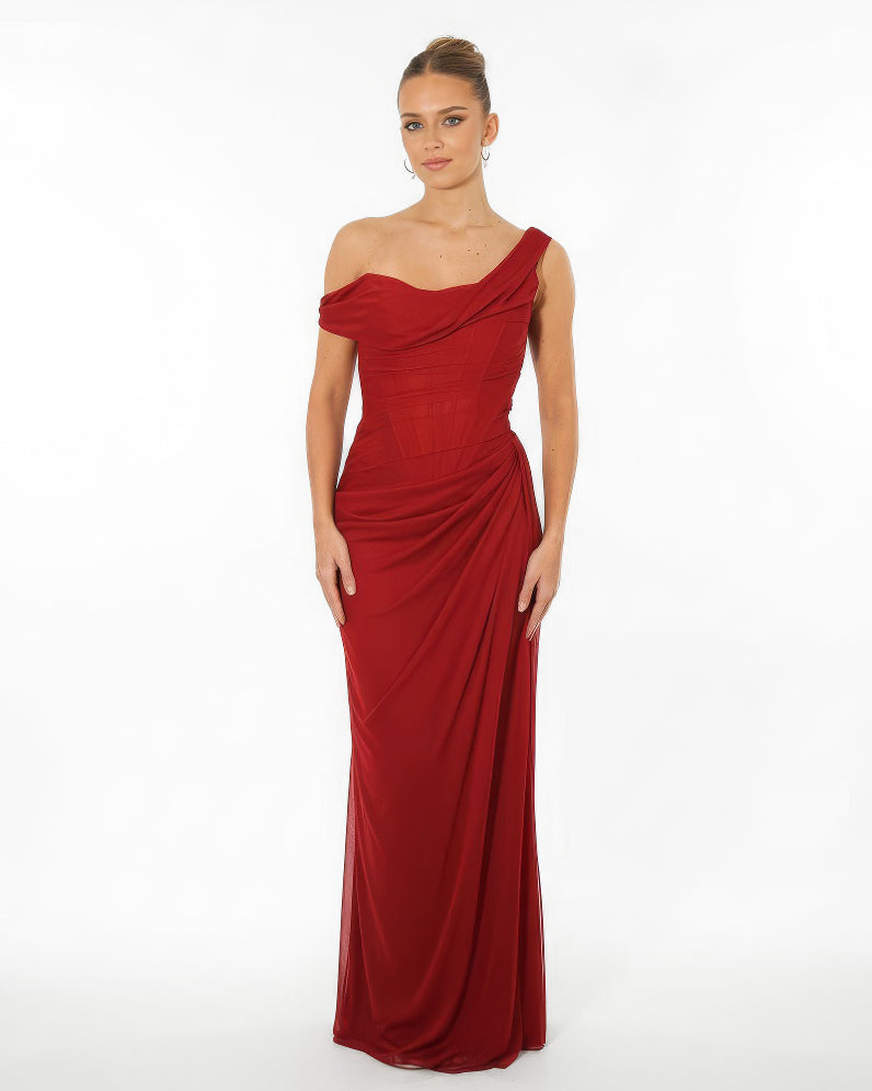 Liora- Longue robe drapée bordeaux