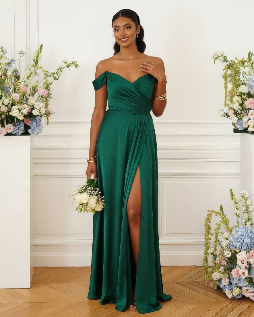 Romy - Robe à épaules dénudées vert émeraude