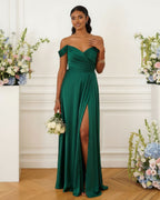 Romy - Robe à épaules dénudées vert émeraude