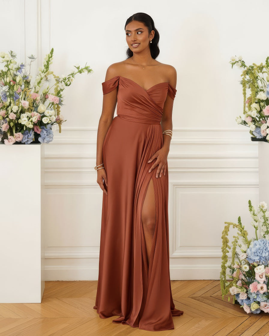 Romy - Robe à épaules dénudées terracotta