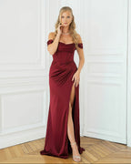 Mia Burgundy Off-the-Shoulder Dress