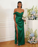 Nova - Robe Corset Asymétrique En Satin Vert Emeraude