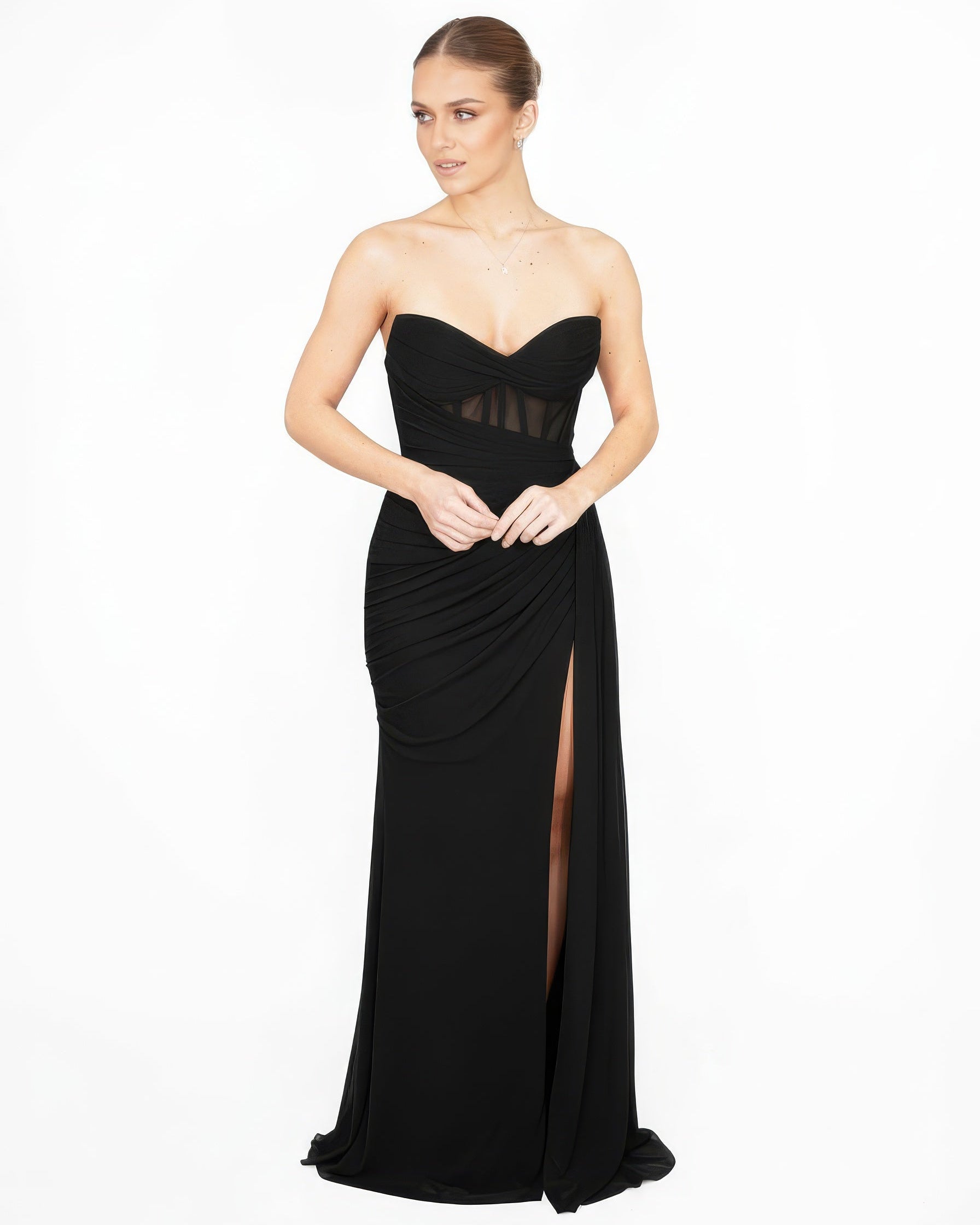 Mariana - Longue robe corset en mousseline noire