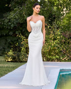 Axelle - Longue robe en mousseline avec corset brodé