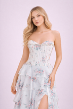 Isis - Robe corset fleurie bleu ciel