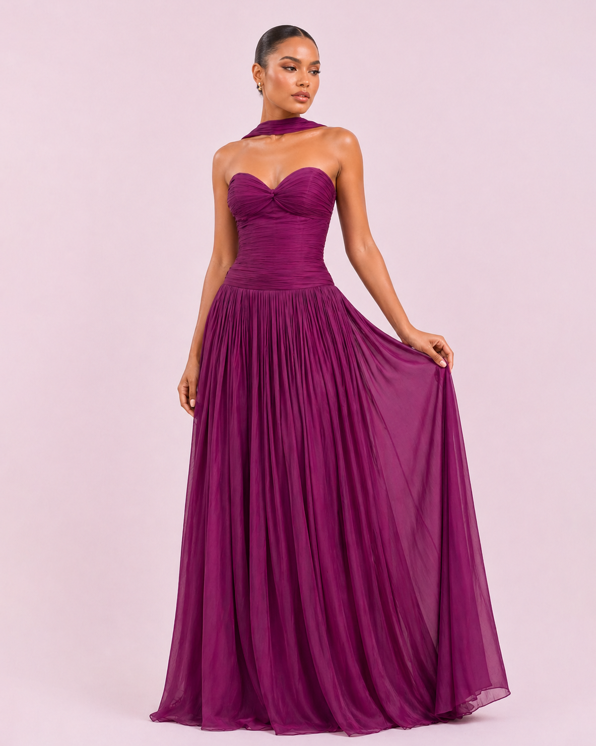 Gabrielle - Longue robe bustier magenta