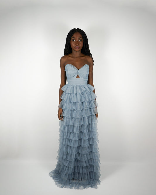 Robe Bustier A Volants Bleu Jean