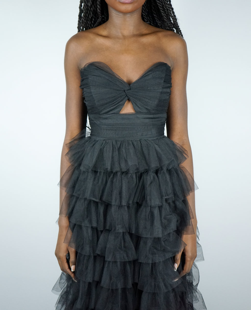 Robe Bustier A Volants Noire