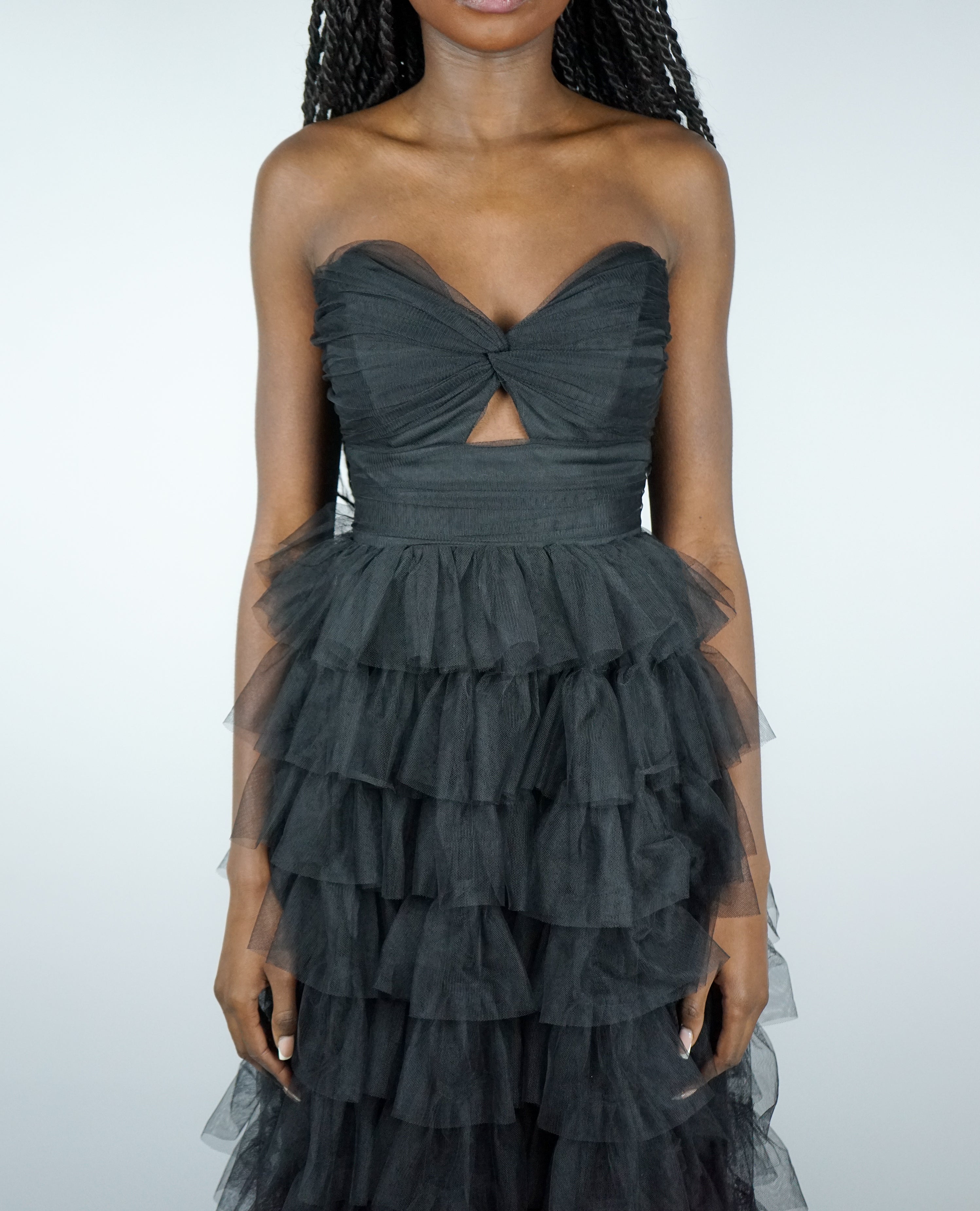 Robe Bustier A Volants Noire