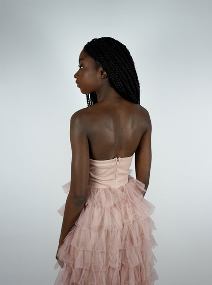 Robe Bustier A Volants Rose