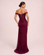 Liora- Longue robe drapée framboise