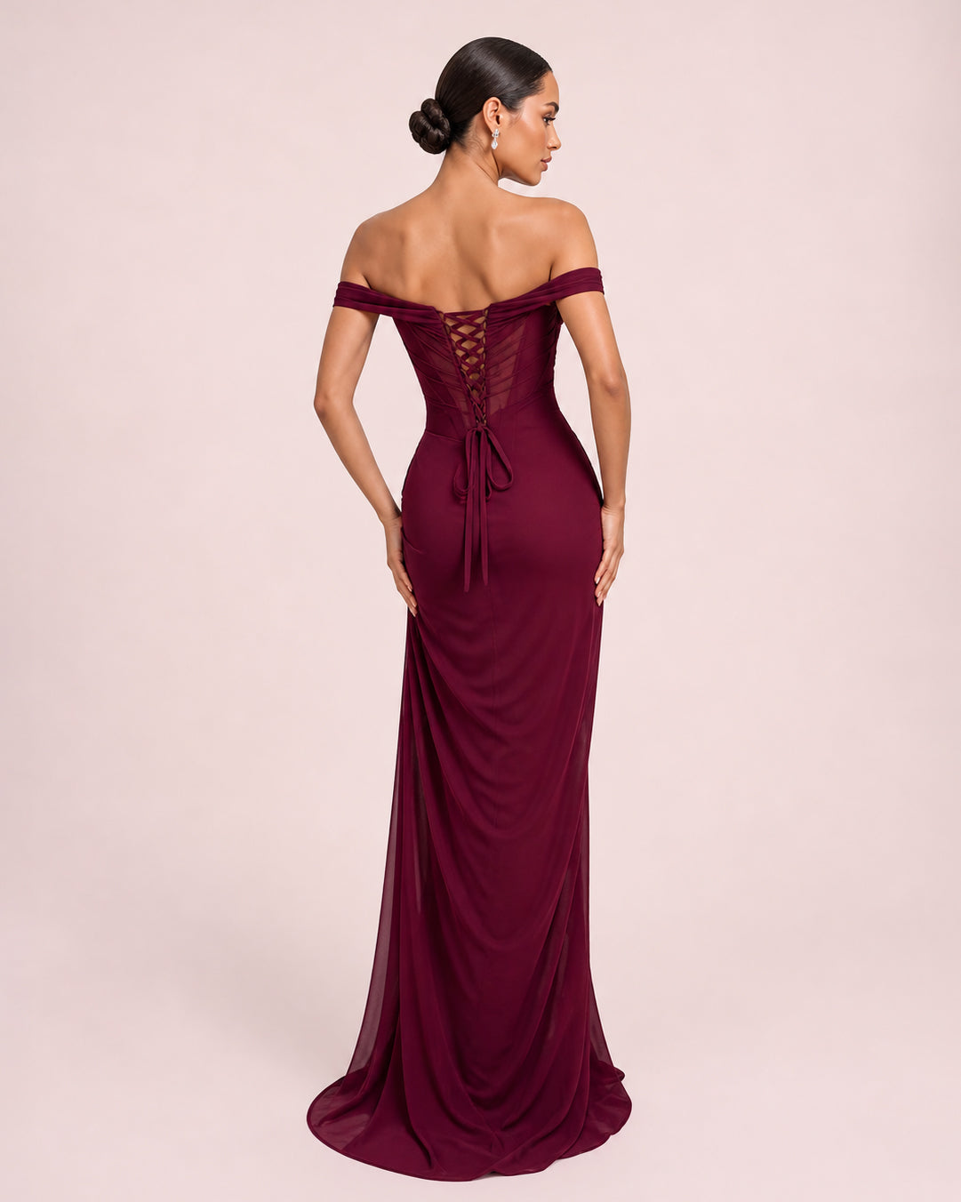 Liora- Longue robe drapée framboise