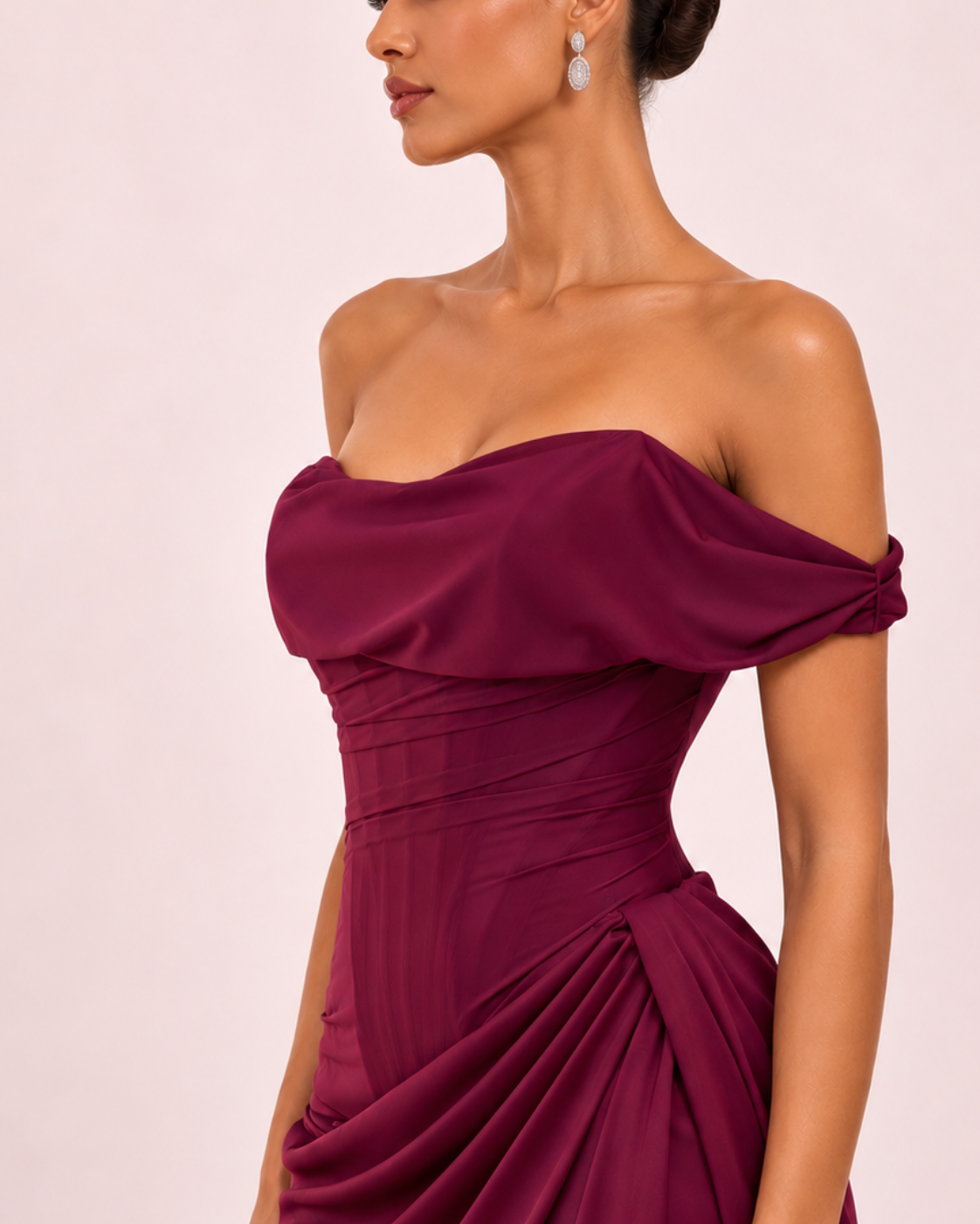 Liora- Longue robe drapée framboise