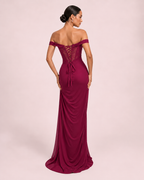 Liora- Longue robe drapée framboise