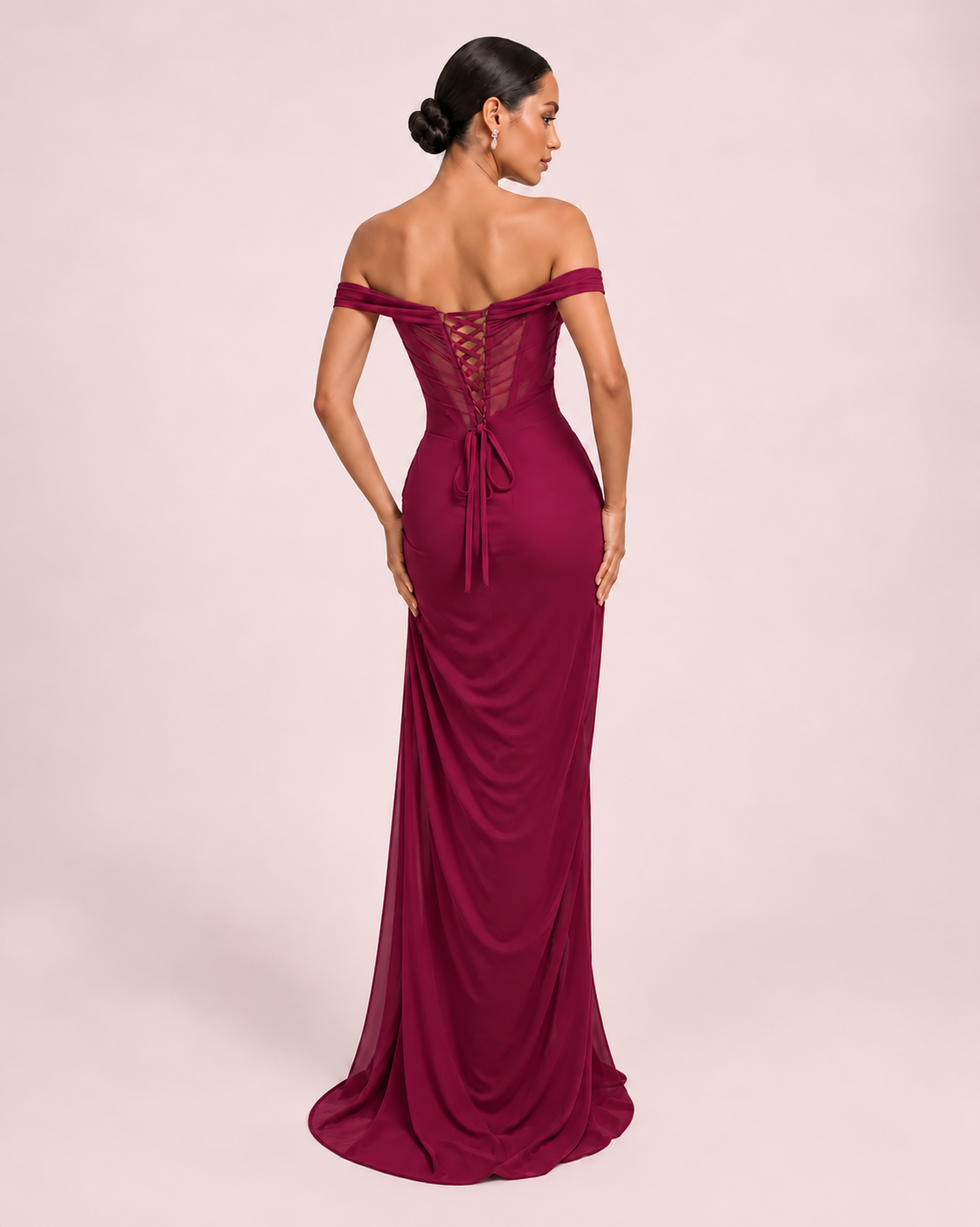 Liora- Longue robe drapée framboise