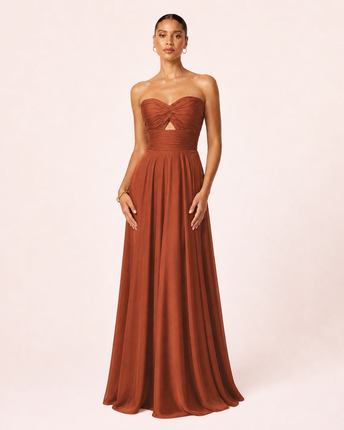 Luna - Longue robe en satin terracotta